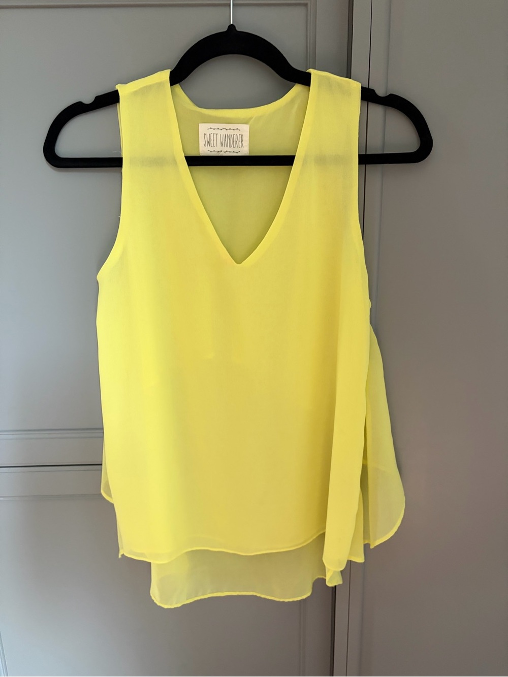 Sweet Wanderer Bright Yellow V-Neck Layered Chiffon Camisole